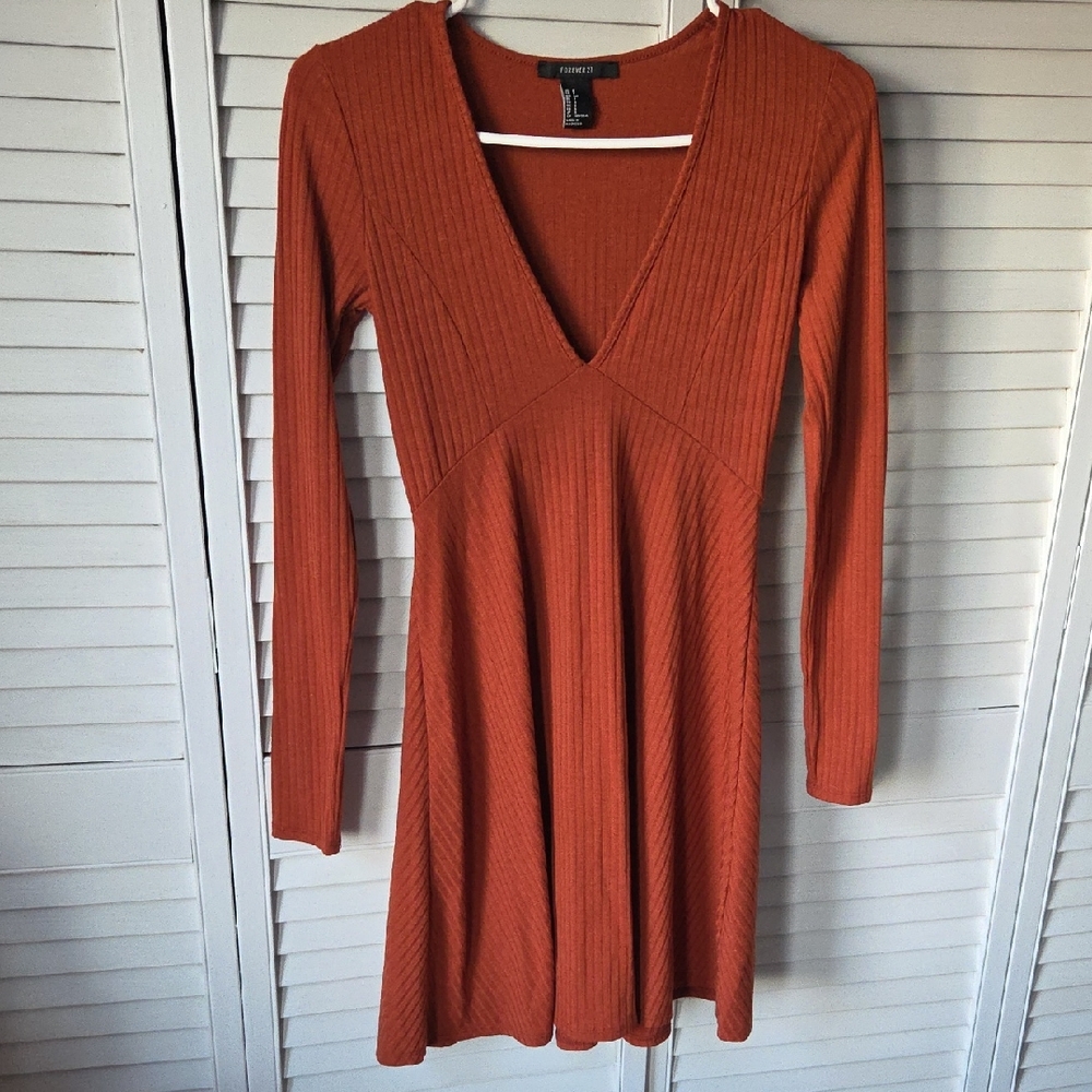 Forever 21 Rust Orange Long Sleeve Dress